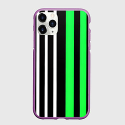Чехол iPhone 11 Pro матовый Вертикальные полосы триколор зелёный