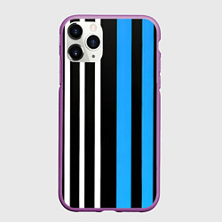 Чехол iPhone 11 Pro матовый Вертикальные полосы триколор синий