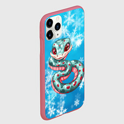 Чехол iPhone 11 Pro матовый Новогодняя змейка и новый год, цвет: 3D-малиновый — фото 2