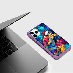 Чехол iPhone 11 Pro матовый Морская черепаха в шапке Санты, цвет: 3D-фиолетовый — фото 2