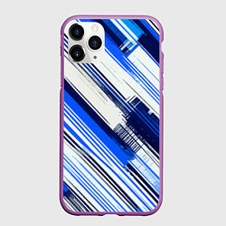 Чехол iPhone 11 Pro матовый Синие диагональные полосы на белом фоне, цвет: 3D-фиолетовый