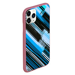 Чехол iPhone 11 Pro матовый Синие диагональные полосы на чёрном фоне, цвет: 3D-малиновый — фото 2