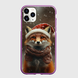 Чехол iPhone 11 Pro матовый Лисица в новогодней шапочке, цвет: 3D-фиолетовый