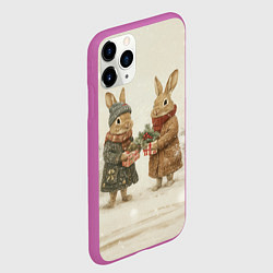 Чехол iPhone 11 Pro матовый Зайчата идут на новый год, цвет: 3D-фиолетовый — фото 2