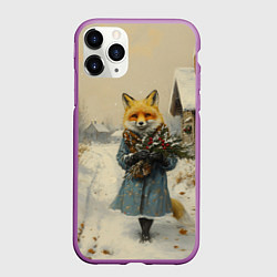Чехол iPhone 11 Pro матовый Лисица в новогодней деревне, цвет: 3D-фиолетовый