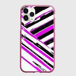 Чехол iPhone 11 Pro матовый Розово-чёрные полосы на белом фоне