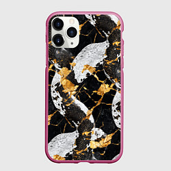 Чехол iPhone 11 Pro матовый Черно-белый змеиный паттерн, цвет: 3D-малиновый