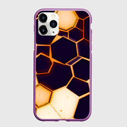Чехол iPhone 11 Pro матовый Чёрные шестиугольники на чёрном фоне