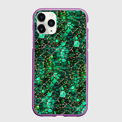 Чехол iPhone 11 Pro матовый Змеиная зелёная кожа