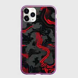 Чехол iPhone 11 Pro матовый Камуфляж черный в красную полоску