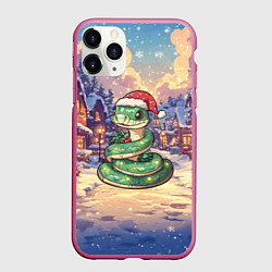 Чехол iPhone 11 Pro матовый Змейка и снег, цвет: 3D-малиновый