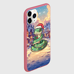 Чехол iPhone 11 Pro матовый Змейка и снег, цвет: 3D-малиновый — фото 2