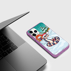 Чехол iPhone 11 Pro матовый Полосатая змея 2025 года, цвет: 3D-фиолетовый — фото 2