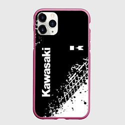 Чехол iPhone 11 Pro матовый Kawasaki - следы от шин