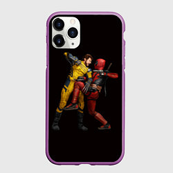Чехол iPhone 11 Pro матовый Дэдпул против Росомахи, цвет: 3D-фиолетовый