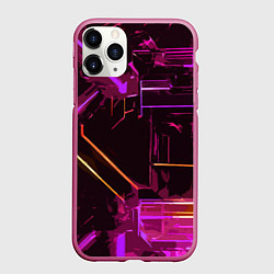 Чехол iPhone 11 Pro матовый Жёлто-розовые полосы на чёрном фоне