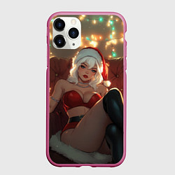 Чехол iPhone 11 Pro матовый Девушка в костюме Санты, цвет: 3D-малиновый