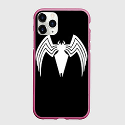 Чехол iPhone 11 Pro матовый Venom - spider logo, цвет: 3D-малиновый