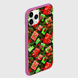 Чехол iPhone 11 Pro матовый Новогодние подарки в коробках, цвет: 3D-фиолетовый — фото 2