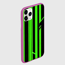 Чехол iPhone 11 Pro матовый Толстые зелёные полосы на чёрном фоне, цвет: 3D-фиолетовый — фото 2