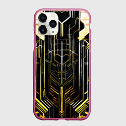 Чехол iPhone 11 Pro матовый Gold lines on a black background, цвет: 3D-малиновый