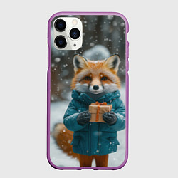 Чехол iPhone 11 Pro матовый Лисица держит подарок