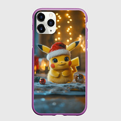 Чехол iPhone 11 Pro матовый Пикачу и Рождество, цвет: 3D-фиолетовый