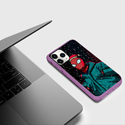 Чехол iPhone 11 Pro матовый Новогодний человек паук, цвет: 3D-фиолетовый — фото 2