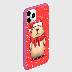 Чехол iPhone 11 Pro матовый Милая рождественская капибапра, цвет: 3D-фиолетовый — фото 2