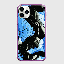 Чехол iPhone 11 Pro матовый Чёрные линии на чёрно-синем фоне