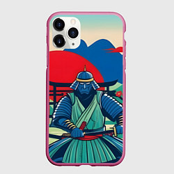 Чехол iPhone 11 Pro матовый Ретро самурай, цвет: 3D-малиновый