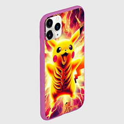 Чехол iPhone 11 Pro матовый Огненный Пикачу среди скелетов - нейроарт, цвет: 3D-фиолетовый — фото 2