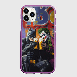Чехол iPhone 11 Pro матовый Джокер и Бэтмен пьют пиво