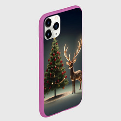 Чехол iPhone 11 Pro матовый Новогодний олень и елка, цвет: 3D-фиолетовый — фото 2