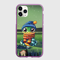 Чехол iPhone 11 Pro матовый Зеленая милая змейка, цвет: 3D-фиолетовый