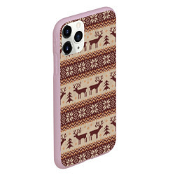 Чехол iPhone 11 Pro матовый Вязаный скандинавский орнамент с оленями, цвет: 3D-розовый — фото 2