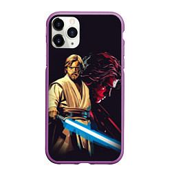 Чехол iPhone 11 Pro матовый Оби Ван и Энакин - Звездные войны, цвет: 3D-фиолетовый