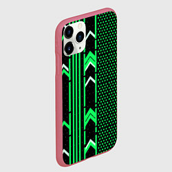 Чехол iPhone 11 Pro матовый Зелёные обои на чёрном фоне, цвет: 3D-малиновый — фото 2