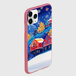 Чехол iPhone 11 Pro матовый Новогодний городок в горах, цвет: 3D-малиновый — фото 2