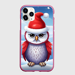 Чехол iPhone 11 Pro матовый Зимний совенок в шапочке, цвет: 3D-малиновый