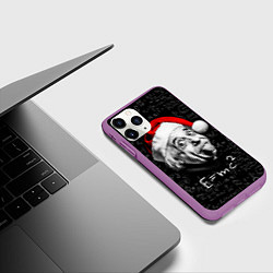 Чехол iPhone 11 Pro матовый Альберт Эйнштейн в шапке Деда Мороза, цвет: 3D-фиолетовый — фото 2