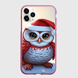 Чехол iPhone 11 Pro матовый Совенок в новогодней шапочке, цвет: 3D-малиновый