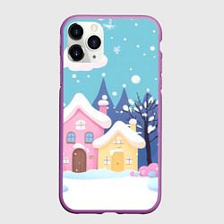 Чехол iPhone 11 Pro матовый Новогодние милые домики, цвет: 3D-фиолетовый
