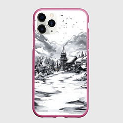 Чехол iPhone 11 Pro матовый Город в снегу перед новым годом, цвет: 3D-малиновый