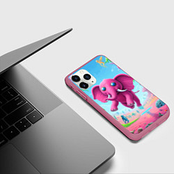 Чехол iPhone 11 Pro матовый Парящий в воздухе розовый слон - сюрреализм, цвет: 3D-малиновый — фото 2
