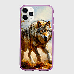 Чехол iPhone 11 Pro матовый Волк в осеннем лесу, цвет: 3D-фиолетовый