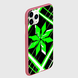 Чехол iPhone 11 Pro матовый Зелёно-белая звезда и полосы на чёрном фоне, цвет: 3D-малиновый — фото 2