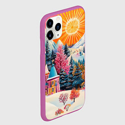 Чехол iPhone 11 Pro матовый Новый год - горы и пейзаж, цвет: 3D-фиолетовый — фото 2