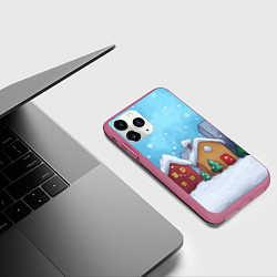 Чехол iPhone 11 Pro матовый Домики новогодние, цвет: 3D-малиновый — фото 2