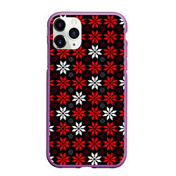 Чехол iPhone 11 Pro матовый Red and white stars on a black background